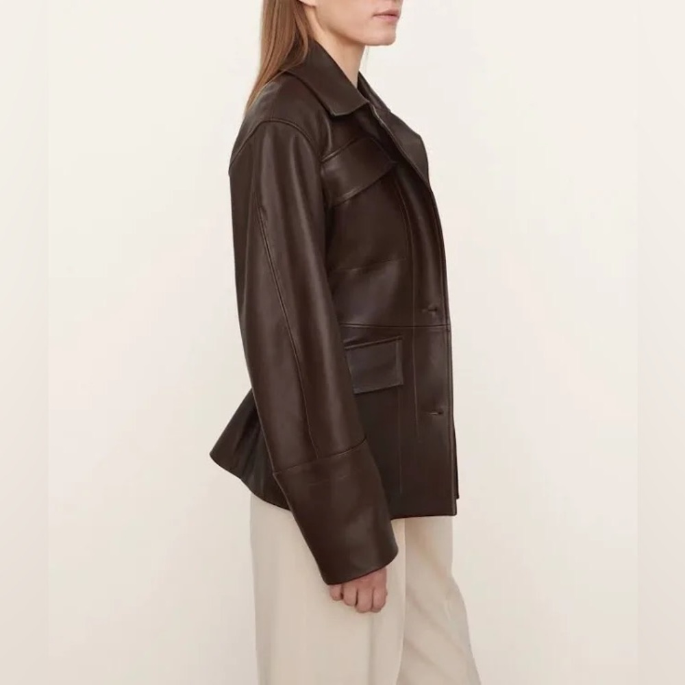 Vince 100% Lamb Leather Safari Jacket in Brown, Size M New w/Tag Retail $1495 - Picture 4 of 16